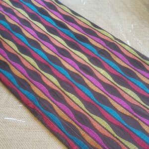 Crate  & Barrel Brown And Multicolor Wavy Stripe Table Runner